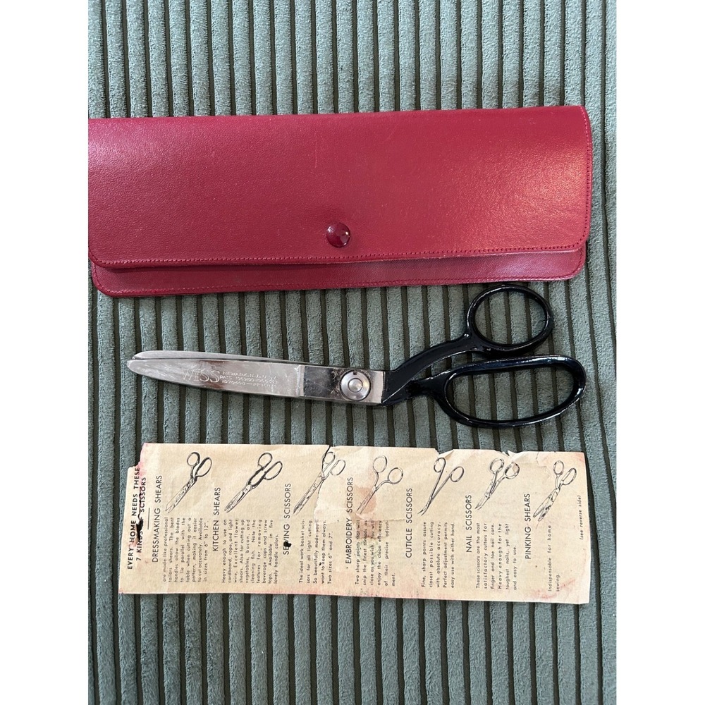 Vintage Wiss Pinking Shears with Red Leather Case -‎ Vintage Sewing Scissors